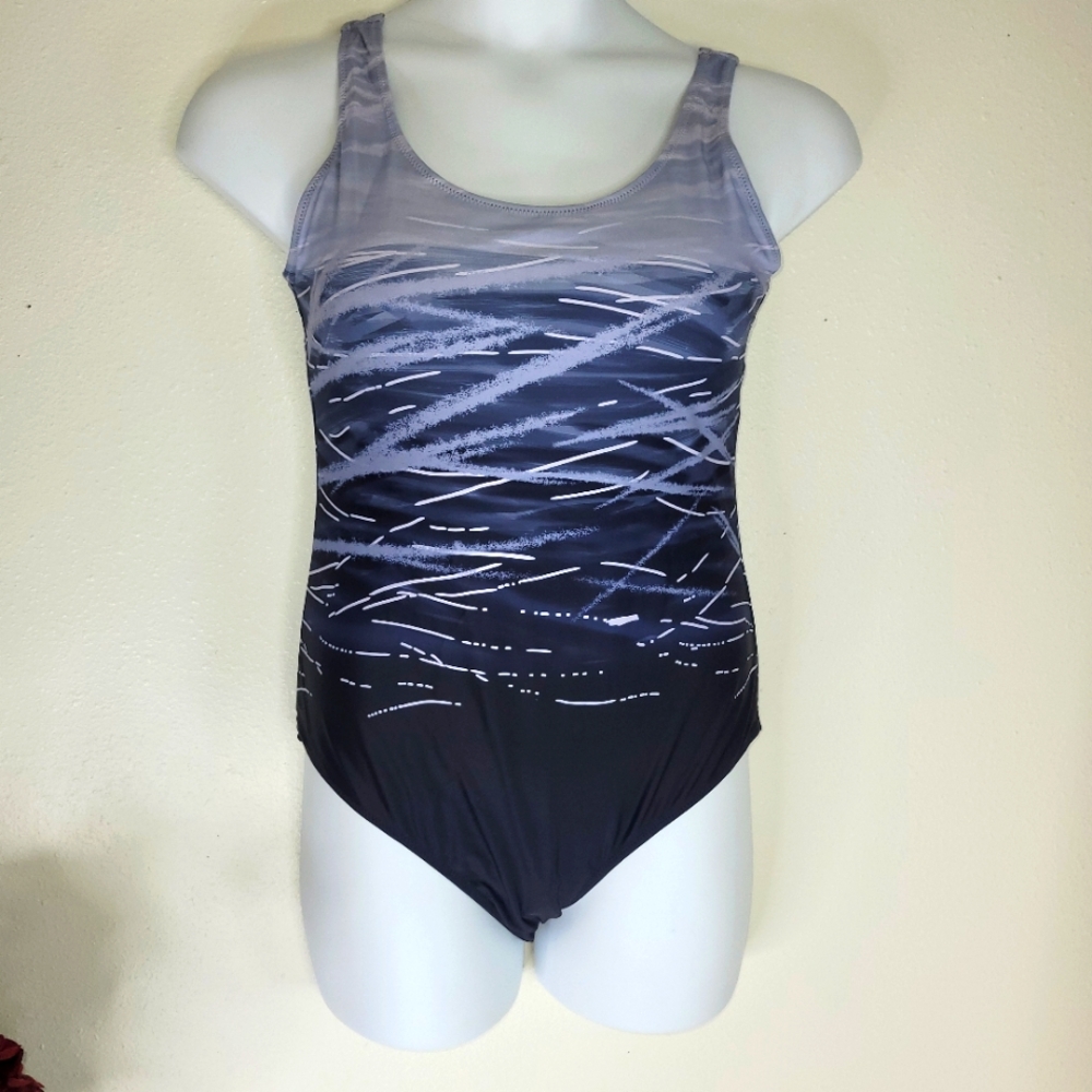 Gray and Black Patterned Swimsuit